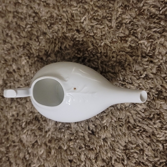 Antique German White Porcelain Feeder Emboss Raised Floral Pattern - Picture 3 of 5